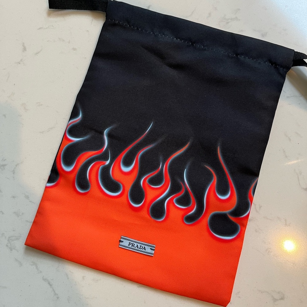 Prada Black and Orange Flame Drawstring Bag